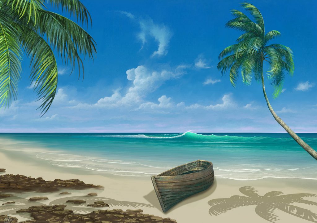島の砂浜の絵